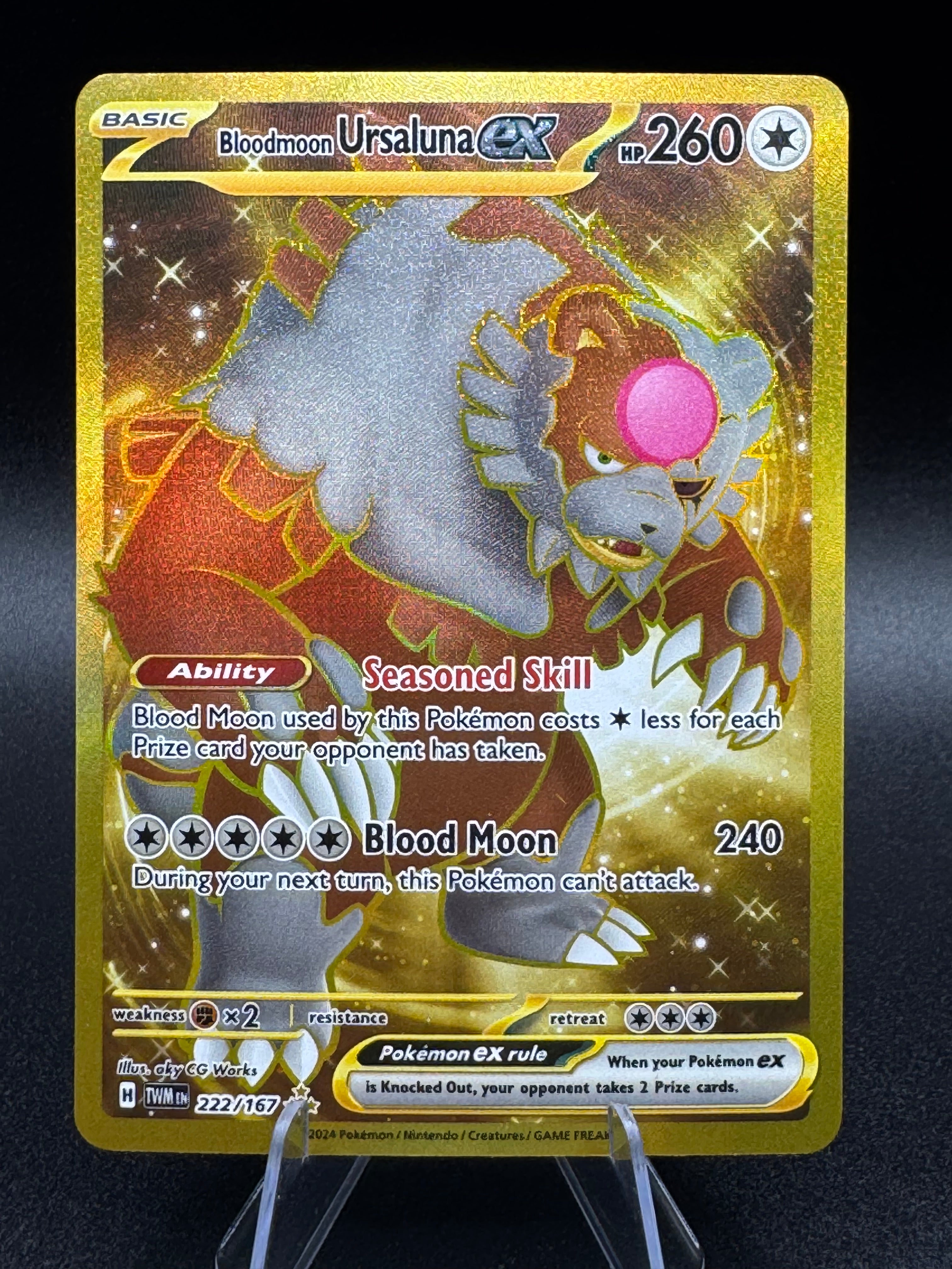Pokemon Bloodmoon Ursaluna EX 222/167 Gold Secret Rare Twilight Masque JoWiGlitter Pokemon Bloodmoon Ursaluna EX 222/167 Gold Secret Rare Twilight Masque JoWiGlitter