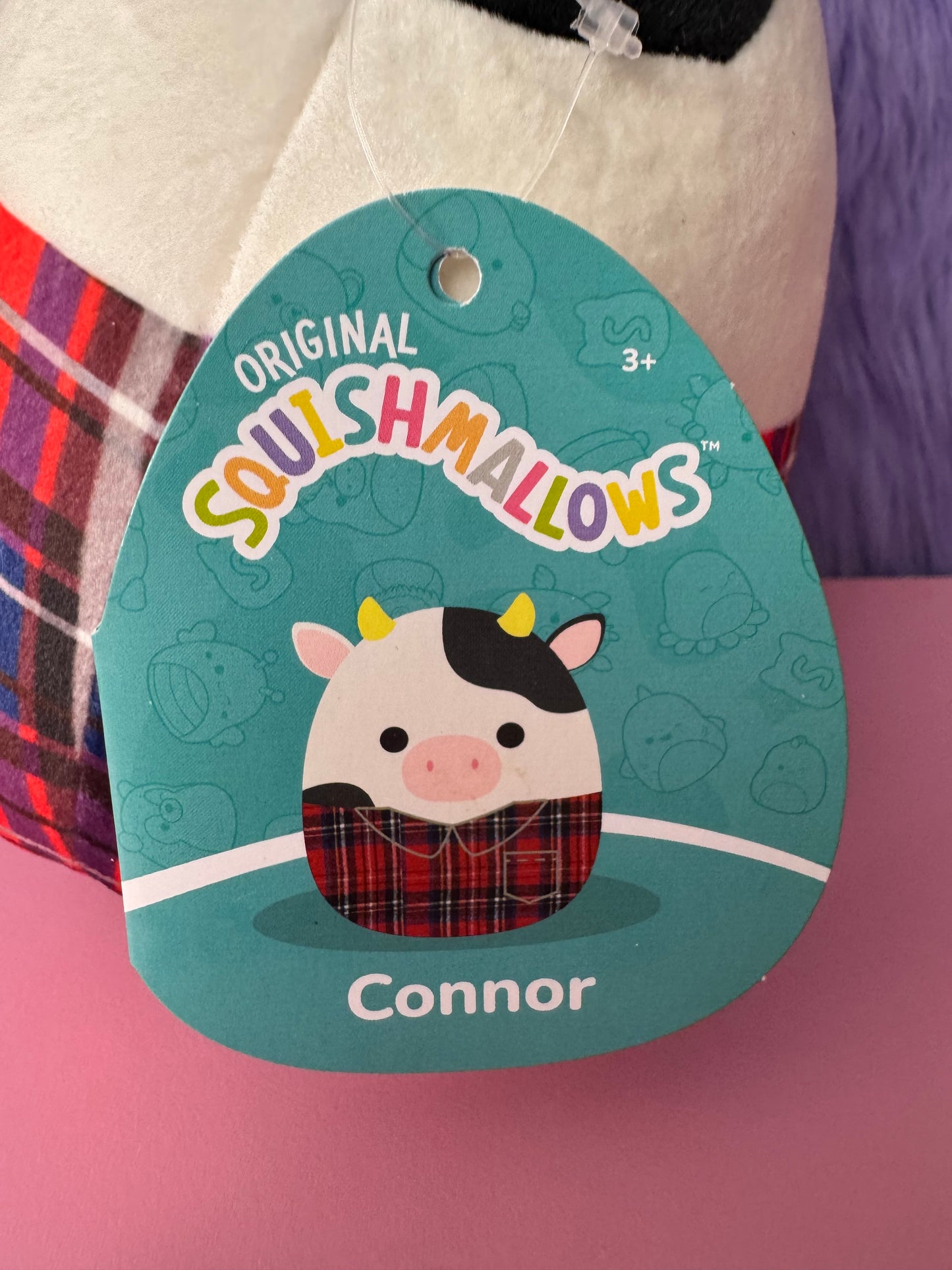 New Squishmallows CONNOR Cow Plaid Flannel Red Shirt Fall Harvest 8”Plush NWT