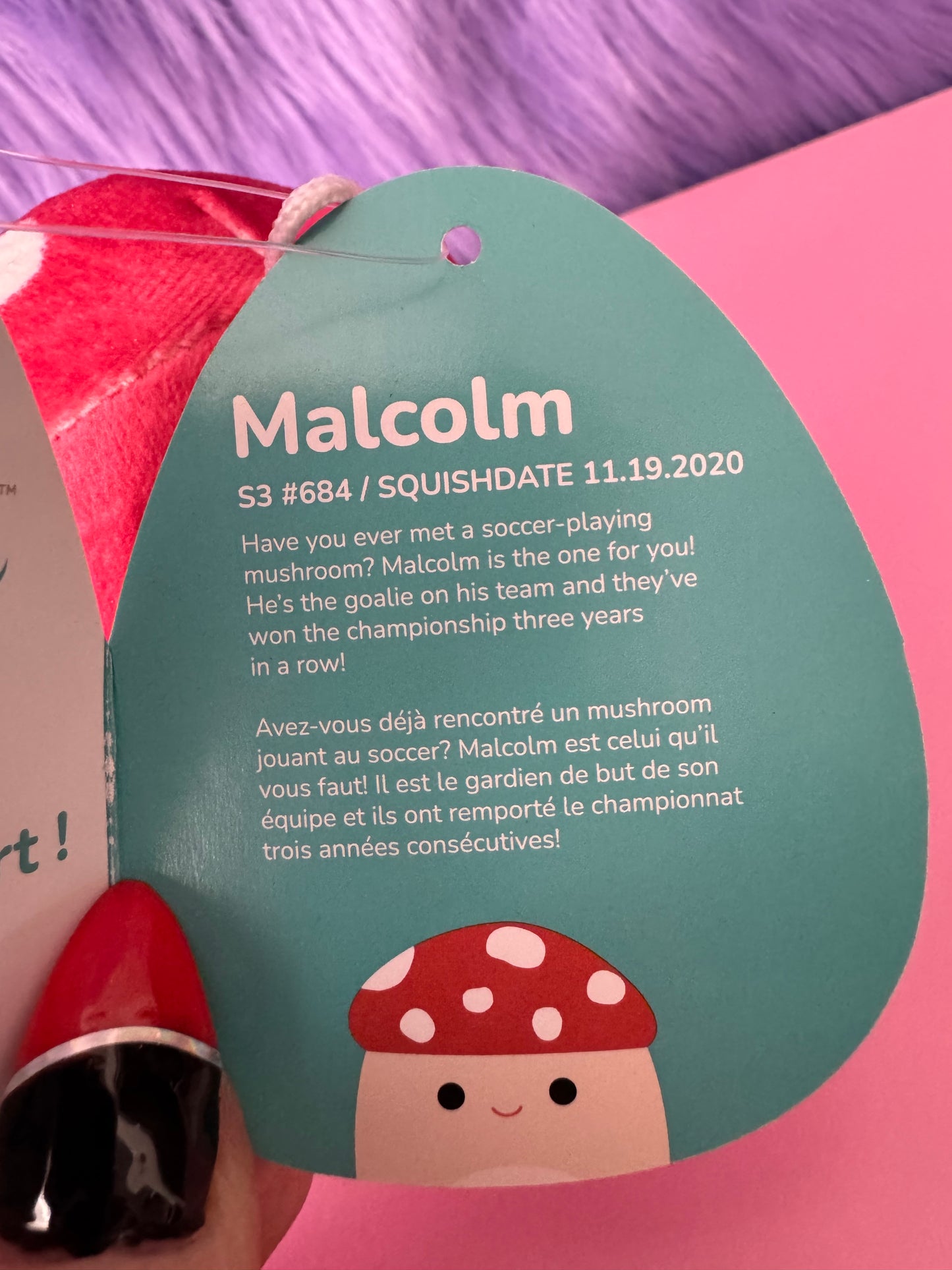 NEW NWT Squishmallow Mushroom Clip Malcolm 3” 3.5 Inch Soft Plush Keychain NWT