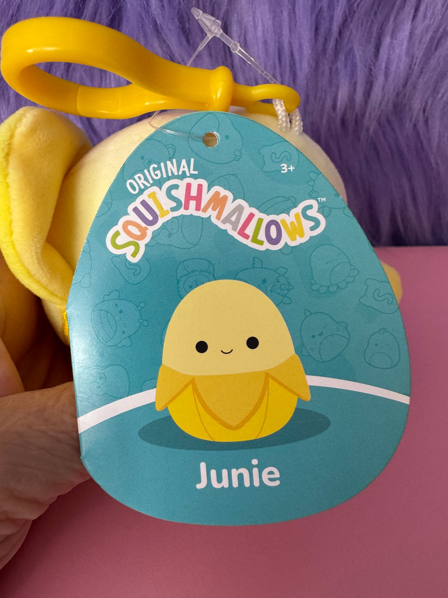 Squishmallow Clip Junie the Banana | 3.5 inch | Keyring | Keychain | Clip BNWT