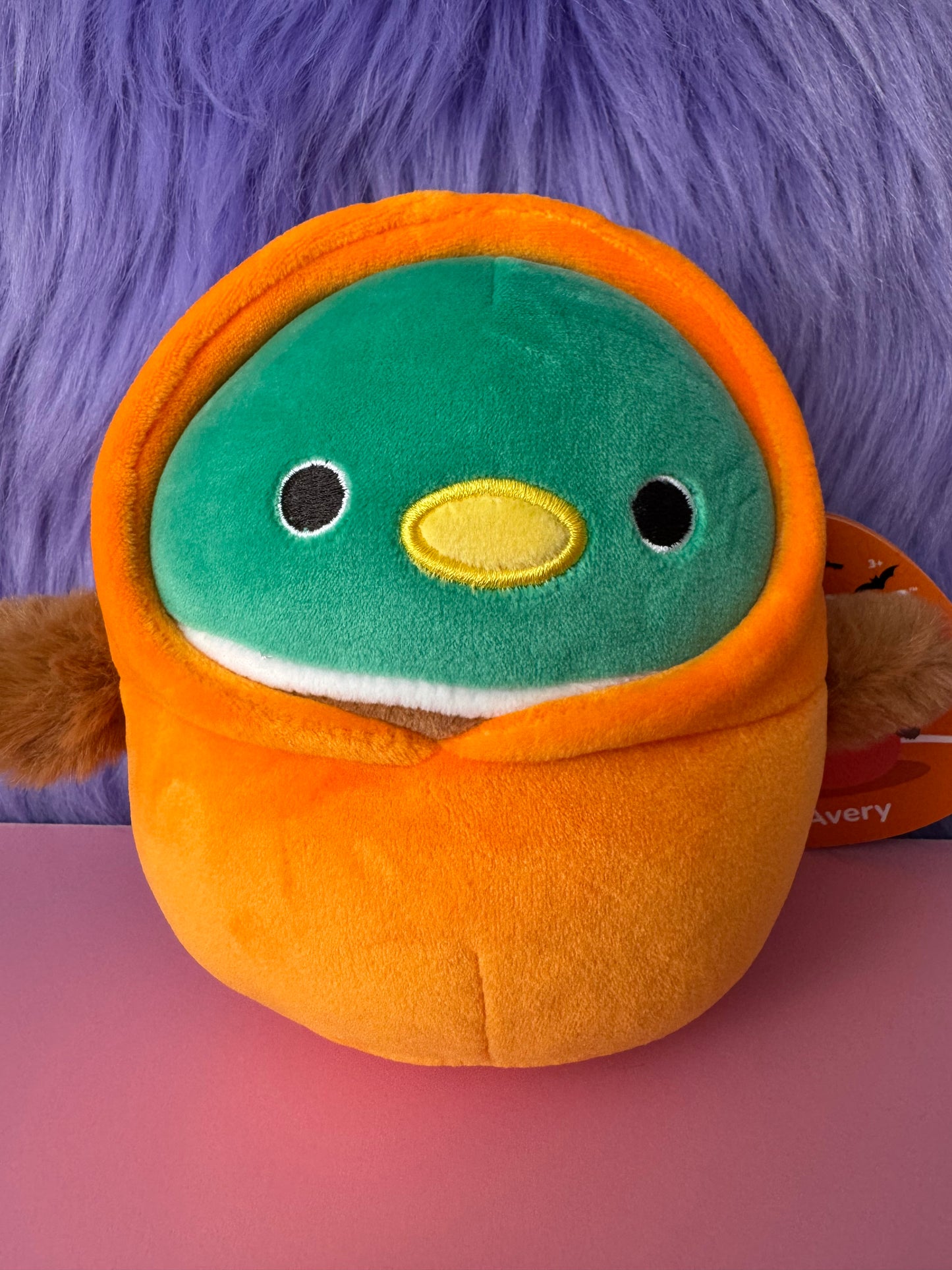 Squishmallows Kellytoy Halloween Plush 5” Avery the Duck in Pumpkin Costume NWT