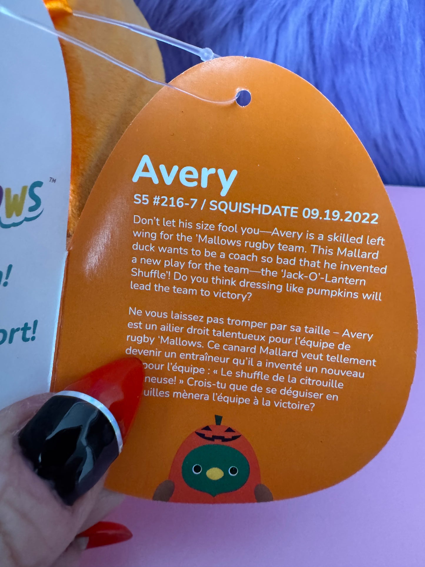 Squishmallows Kellytoy Halloween Plush 5” Avery the Duck in Pumpkin Costume NWT