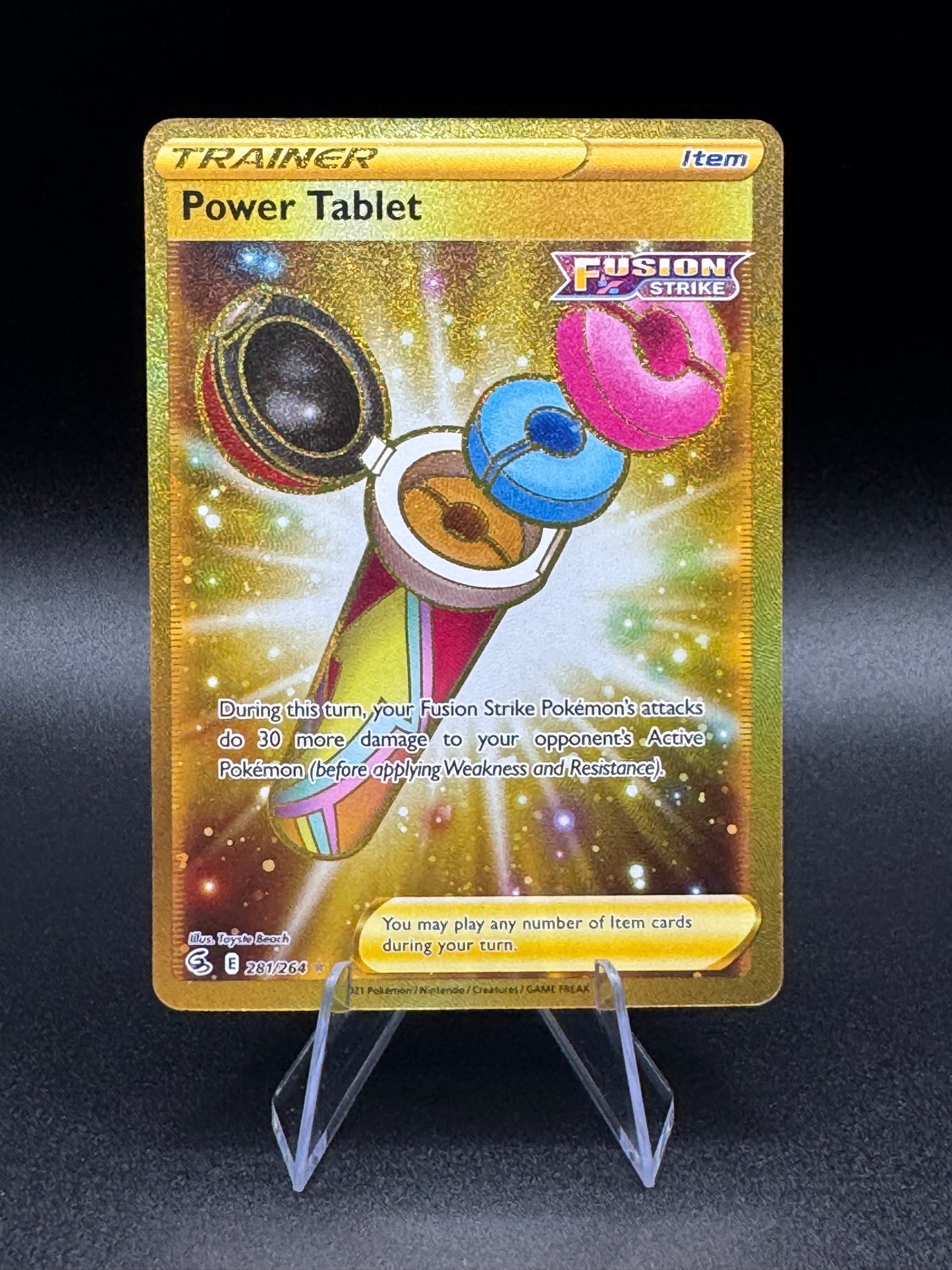 Pokemon TCG Power Tablet 281/264 Gold Secret Rare Pokemon Fusion Strike NM - Single