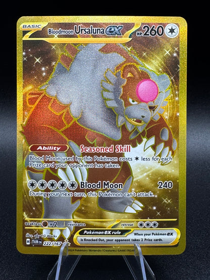 Pokemon Bloodmoon Ursaluna EX 222/167 Gold Secret Rare Twilight Masque JoWiGlitter Pokemon Bloodmoon Ursaluna EX 222/167 Gold Secret Rare Twilight Masque JoWiGlitter