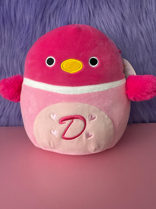 NWT Squishmallows 8” DELLA Duck 2023 Pink D Monogram Valentine Soft Plush Toy