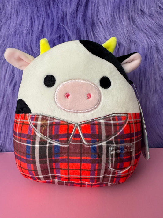 New Squishmallows CONNOR Cow Plaid Flannel Red Shirt Fall Harvest 8”Plush NWT