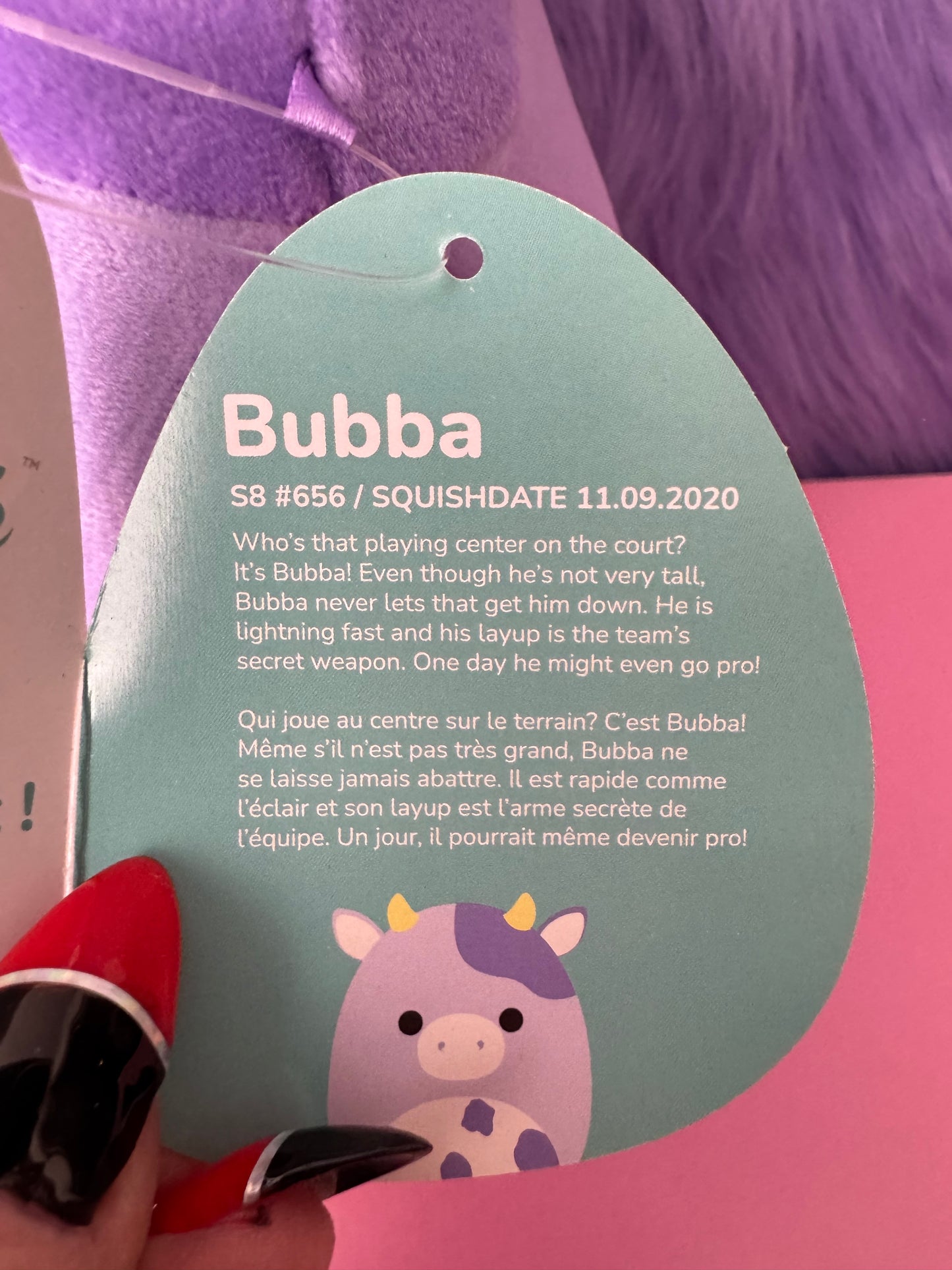 NEW Squishmallows Kellytoy 8" Bubba the Purple Cow Plush Toy New with Tags NWT