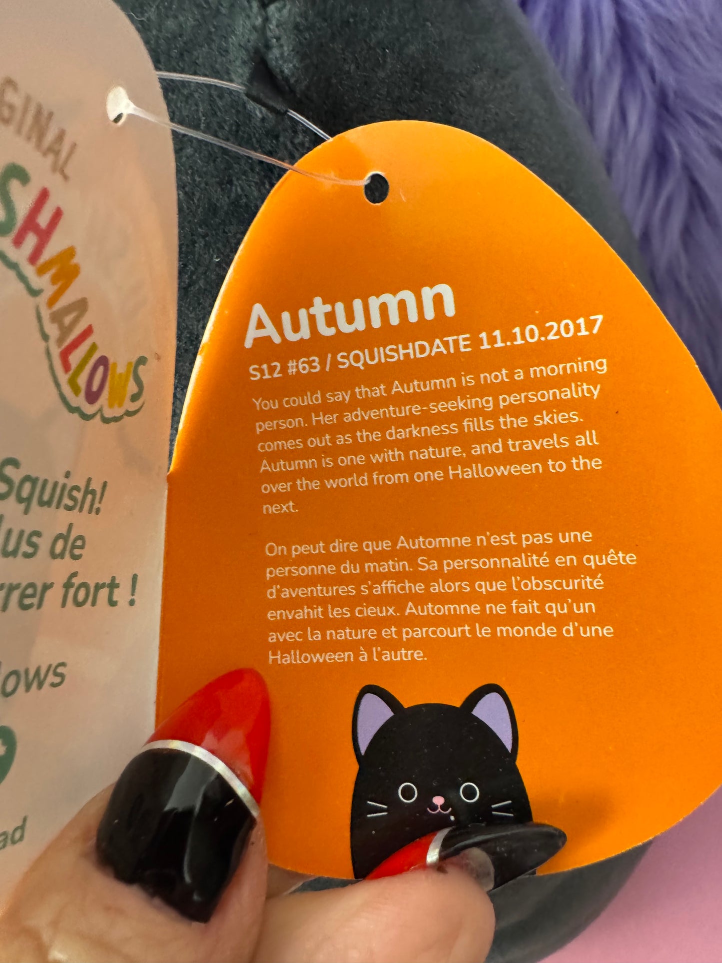 Squishmallow Autumn Cat Plush 12" Kelly Toy Black and Purple Halloween NWT