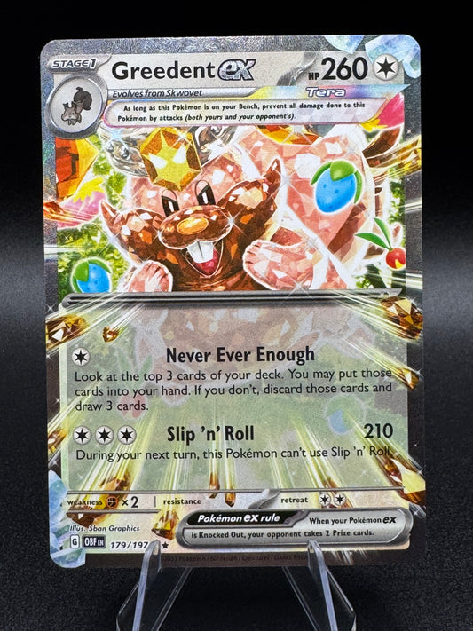 Greedent ex 179/197 Obsidian Flames DOUBLE RARE Pokemon Card NM