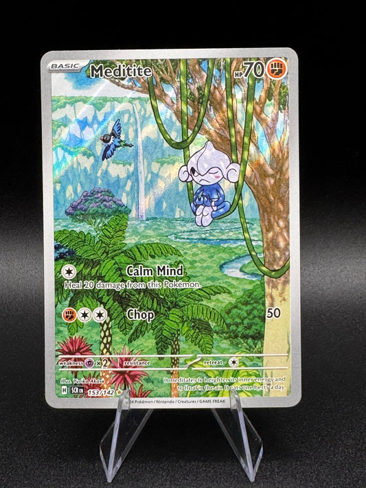 Pokémon TCG Meditite 153/142 Stellar Crown Holo Illustration Rare NM - Single